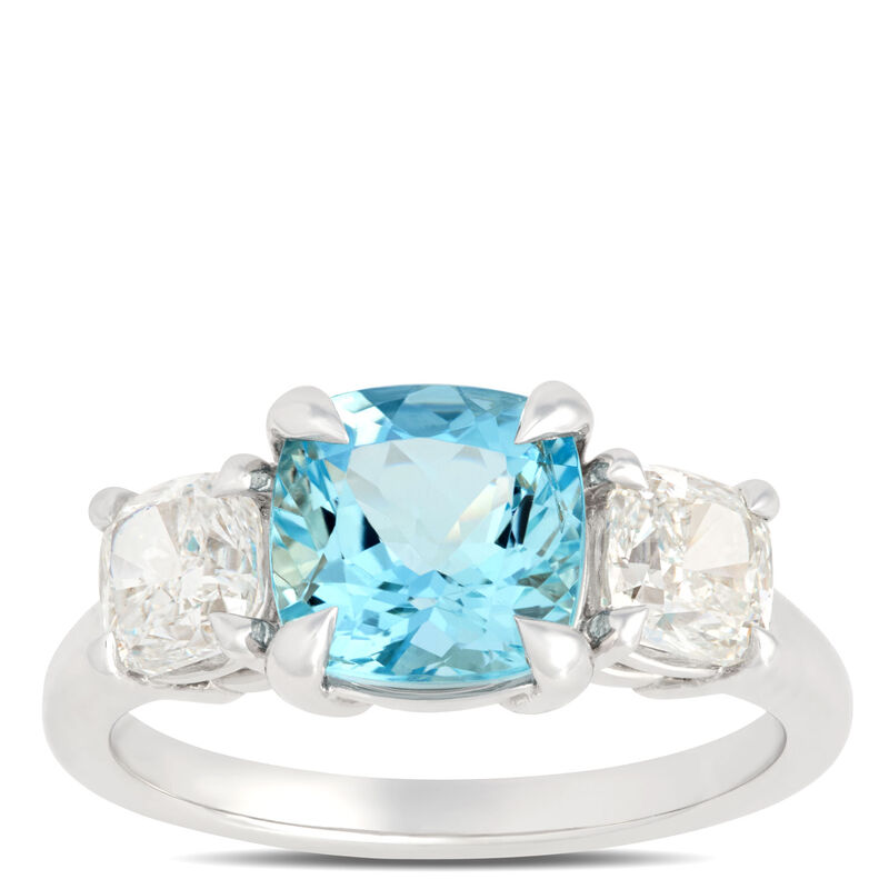 Emerald Cut Aquamarine and Diamond Ring, 1.40 Carat Total Weight, 14K White Gold image number 0