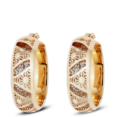 Toscano Laser Cut Hoop Earrings 14K