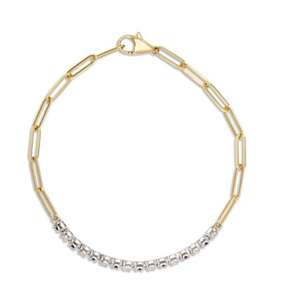 Paperclip Round Sapphire and Diamond Bracelet in 14K Yellow Gold