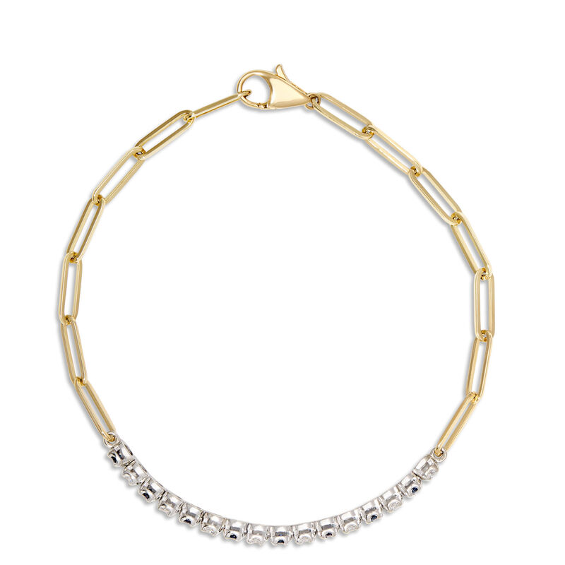 Paperclip Round Sapphire and Diamond Bracelet in 14K Yellow Gold image number 1