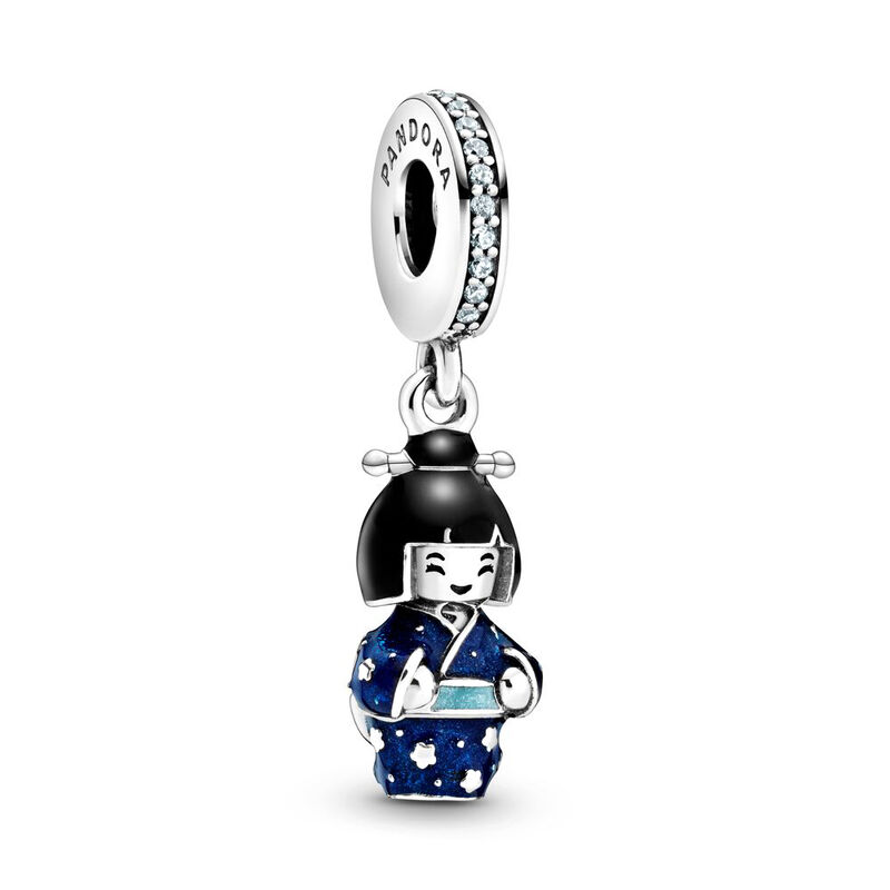 Pandora Japanese Doll in Blue Kimono Enamel & Crystal Dangle Charm image number 1
