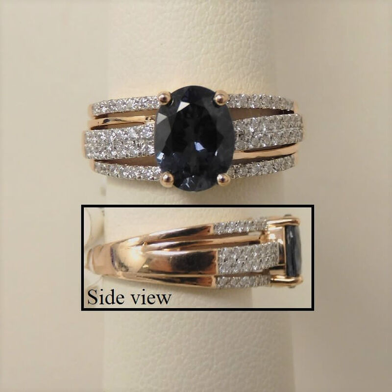Rose Gold Oval Gray Spinel & Diamond Two-Tone Ring 14K image number 0
