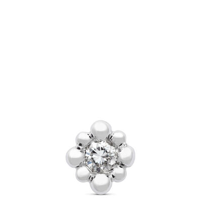 Beaded Diamond Flower Single Stud Earring, 14K White Gold