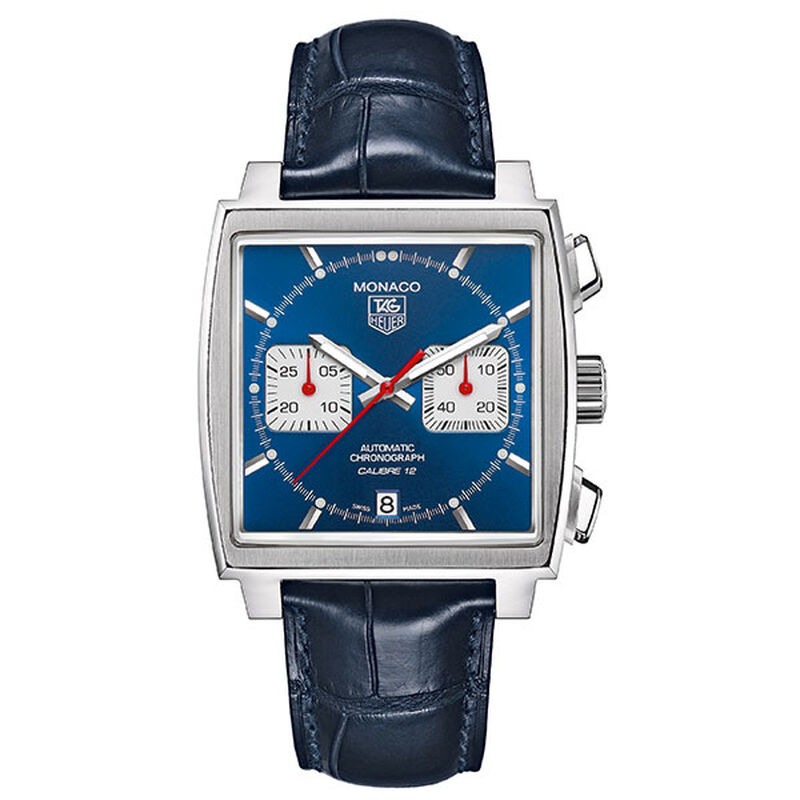 TAG Heuer Monaco Calibre 12 Automatic Mens Blue Alligator Watch image number 3