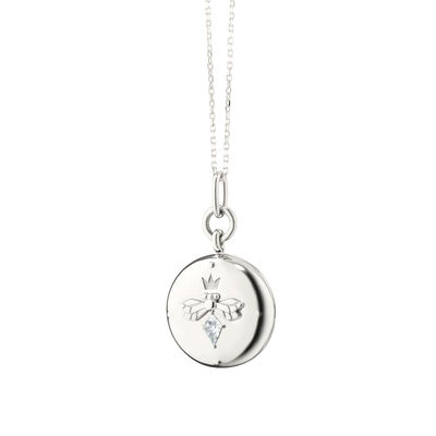 Monica Rich Kosann "Queen Bee" Sterling Silver Locket Necklace with White Sapphire