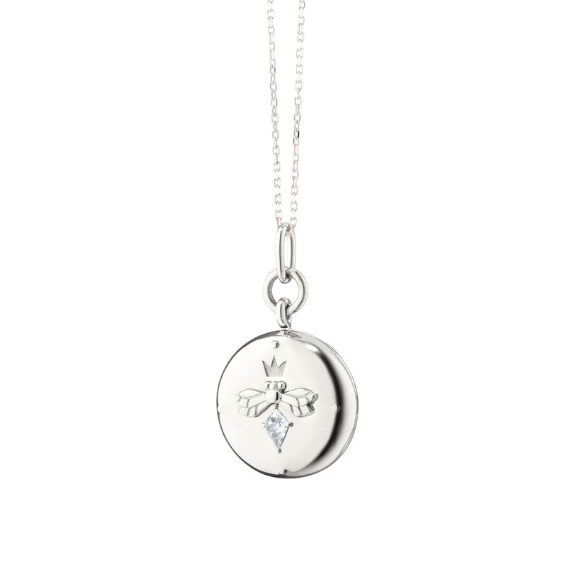 Monica Rich Kosann "Queen Bee" Sterling Silver Locket Necklace with White Sapphire image number 1