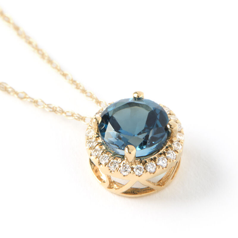 Round Blue Topaz and Diamond Pendant, 14K Yellow Gold image number 1