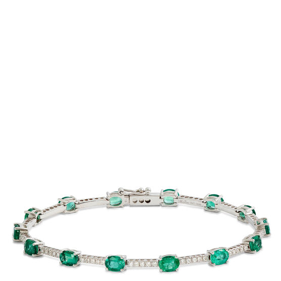 Oval Emerald & Diamond Bar Tennis Bracelet 14K