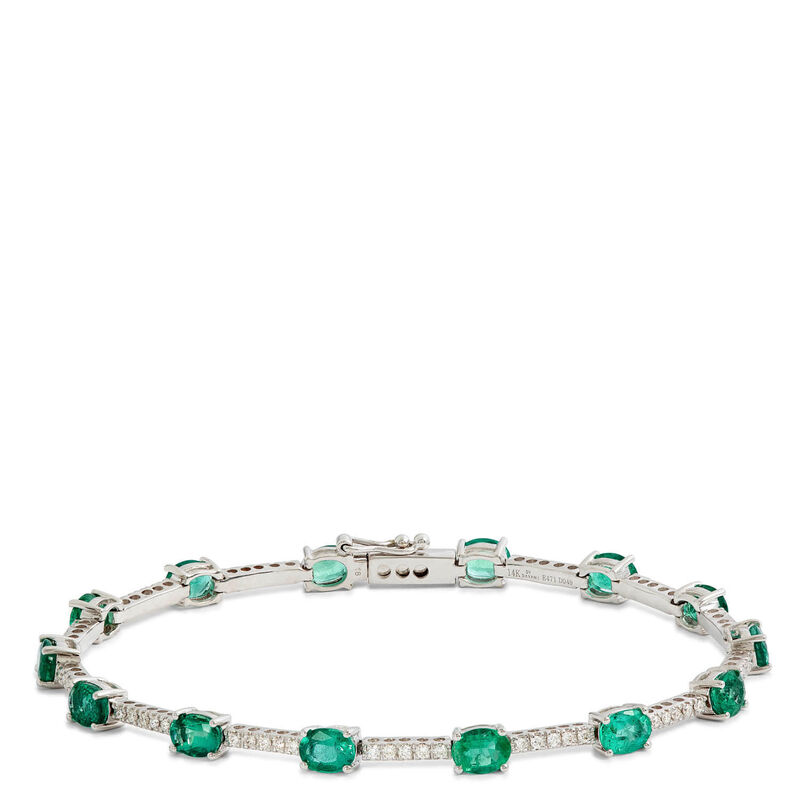 Oval Emerald & Diamond Bar Tennis Bracelet 14K image number 0
