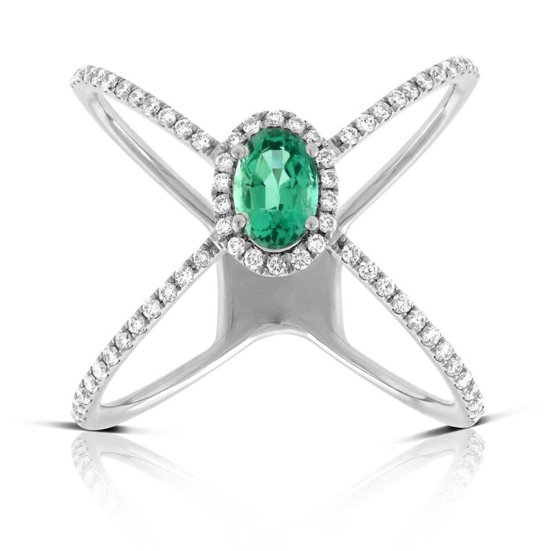 Emerald & Diamond Criss-Cross Ring 14K image number 1