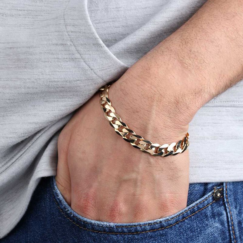 Men's Beveled Curb Link Bracelet 14K image number 1