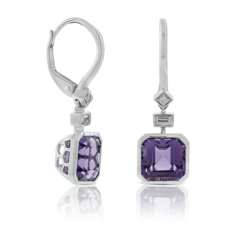 Square Amethyst & Diamond Earrings 14K image number 0