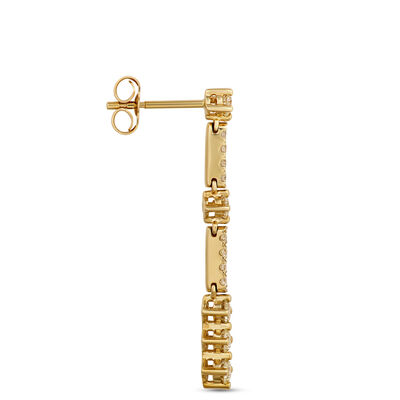 Classic Line Drop Round Diamond Earrings, 1 Carat Total Weight, 14K White and Yellow Gold