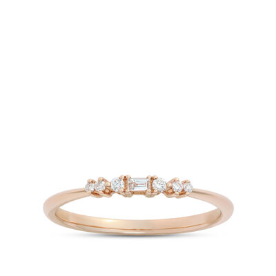 Baguette and Round Diamond Ring, 14K Rose Gold