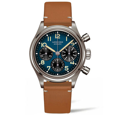 Longines Avigation BigEye Blue Leather Titanium Watch, 41mm