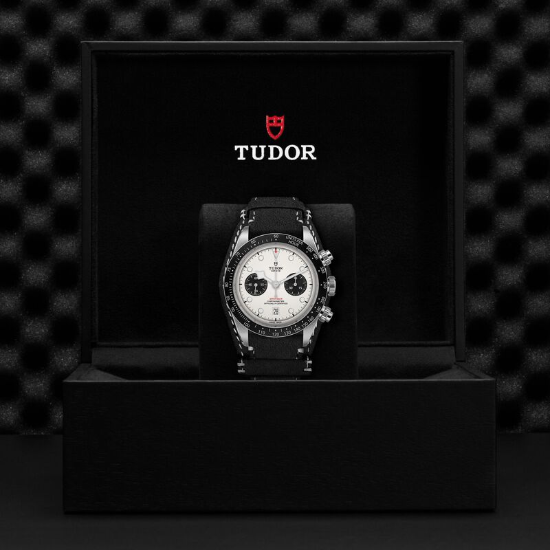 TUDOR Black Bay Chrono Watch Steel Case Opaline Dial Leather Strap, 41mm image number 4