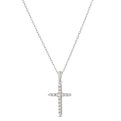 Diamond Cross Pendant, 14K White Gold