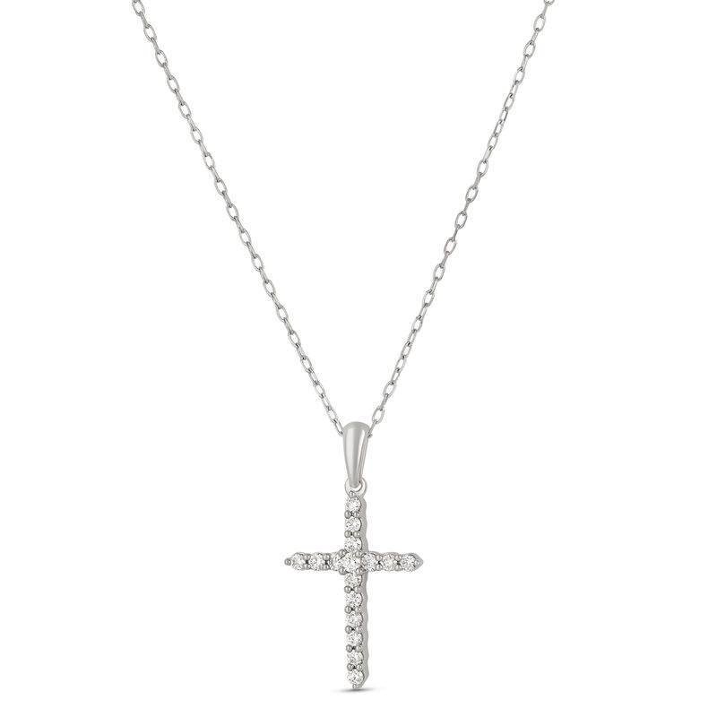Diamond Cross Pendant, 14K White Gold image number 0
