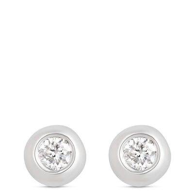 Tiny Bezel Diamond Studs, 14K White Gold