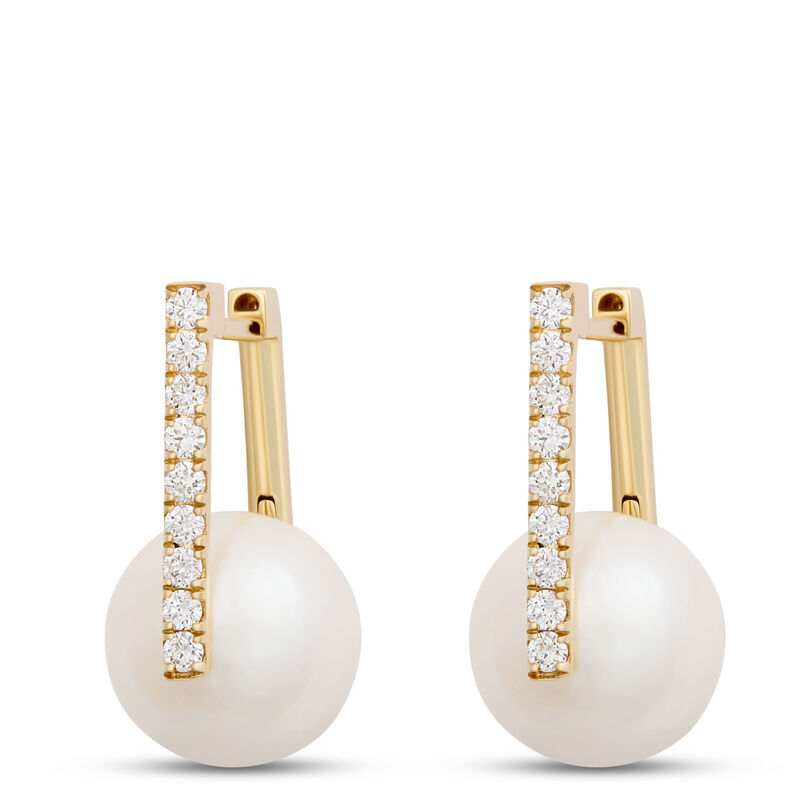 Cultured Pearl Hoop Earrings, 14K Yellow Gold image number 0