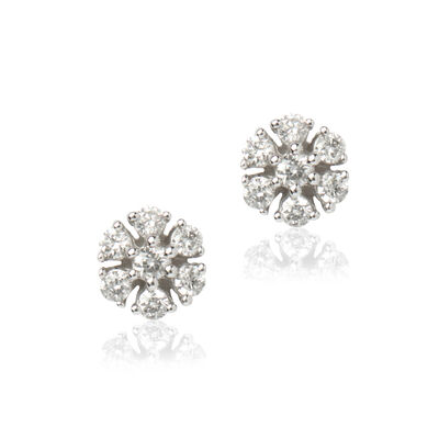 Flower Shaped Diamond Studs, 14K White Gold