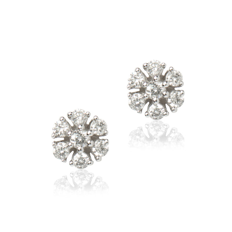 Flower Shaped Diamond Studs, 14K White Gold image number 0