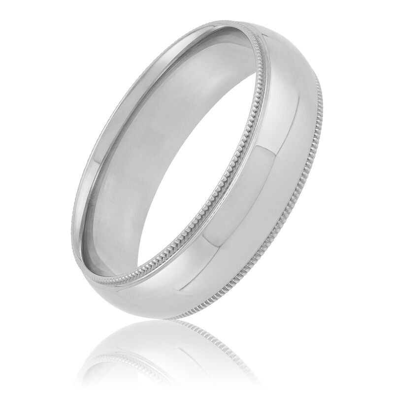 White Gold Polished Milgrain Edge Comfort Fit 6mm Band 18K image number 0