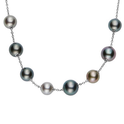 Mikimoto Black South Sea Cultured Pearl Station Necklace 18K