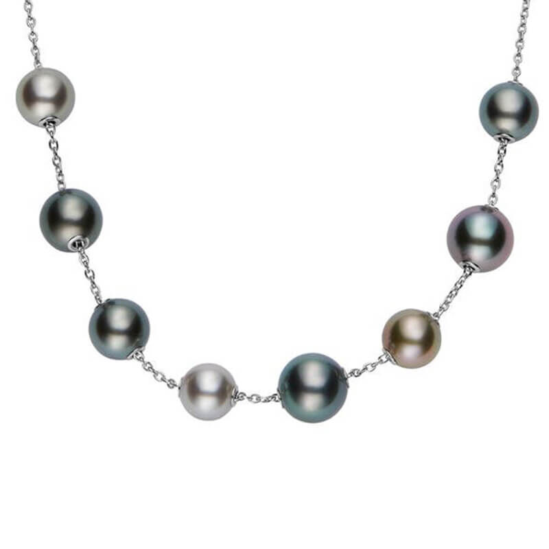 Mikimoto Black South Sea Cultured Pearl Station Necklace 18K image number 1