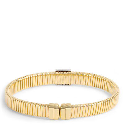 Toscano Flat Tubogas Cuff with Diamond Tips, 18K Yellow Gold