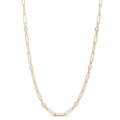 Classic 18-Inch Round Diamond Station Necklace, 1 &frac12; Total Carat Weight, 14K Yellow Gold