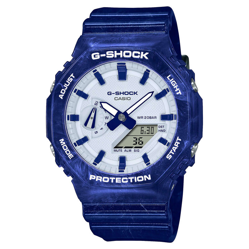 G-Shock GA-2100 Series Watch Blue Case White Dial, 48.5mm image number 0