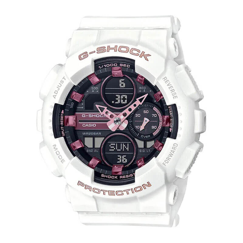 G-Shock White Resin Black Dial Pink Metallic Detailed Watch, 49mm image number 0