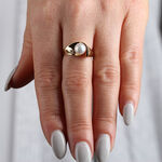 Cultured Pearl & Diamond Ring 14K