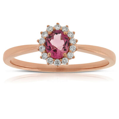 Rose Gold Tourmaline & Diamond Halo Ring 14K