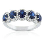 5-Stone Sapphire & Diamond Halo Ring 18K