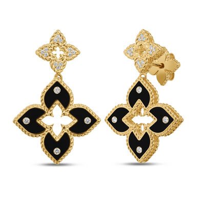 Roberto Coin 18K Yellow Gold Venetian Princess Pav&eacute; Diamond And Enamel Double Flower Drop Earrings