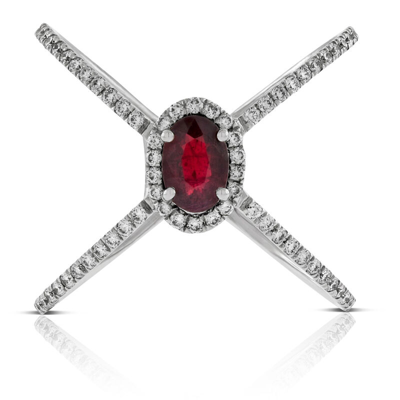 Ruby & Diamond Criss Cross Ring 14K image number 2