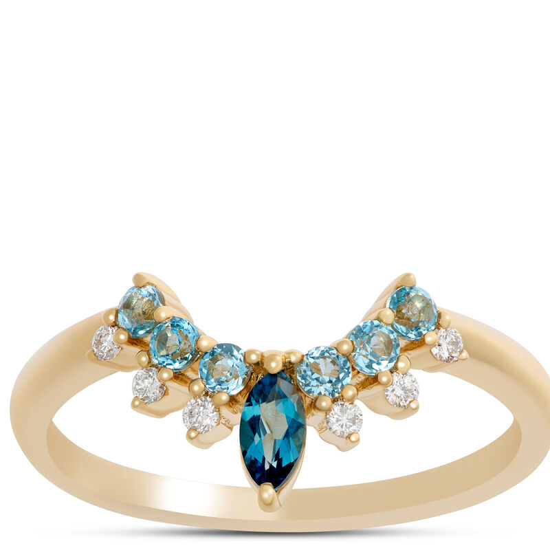 Marquise Blue Topaz and Round Diamond Ring, 14K Yellow Gold image number 0