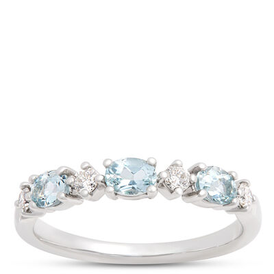 Oval Aquamarine and Round Diamond Ring, 14K White Gold