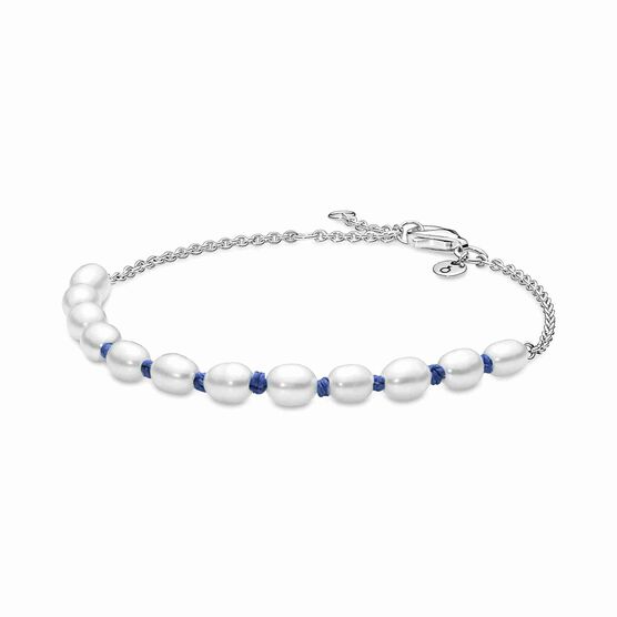 Freshwater Cultured Pearl Blue Cord Chain Bracelet