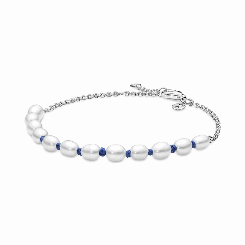 Freshwater Cultured Pearl Blue Cord Chain Bracelet image number 0