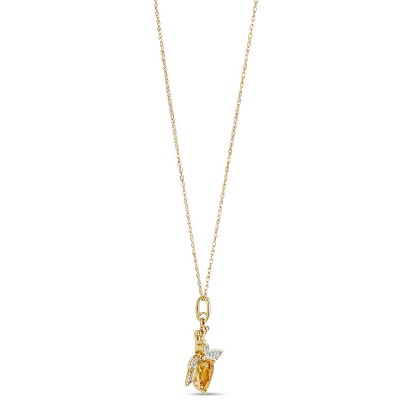 Citrine and Diamond Bee Pendant, 14K Yellow Gold image number 3