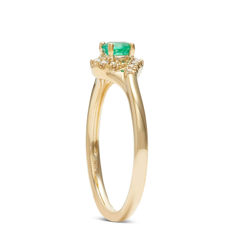 Emerald & Diamond Halo Swirl Ring 14K image number 1