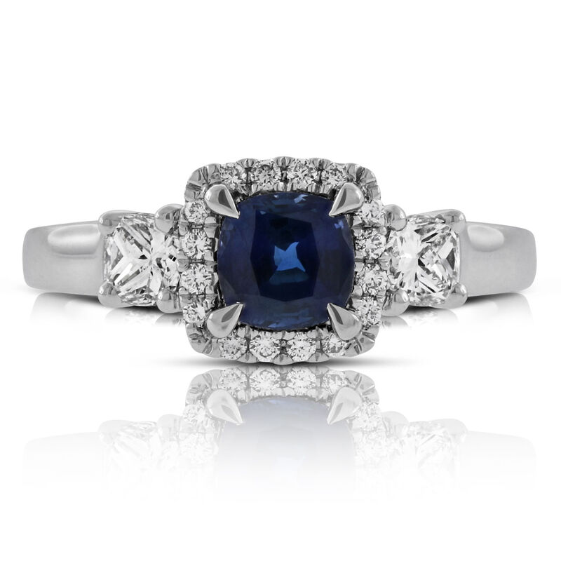 Cushion Sapphire & Diamond Ring 14K image number 1