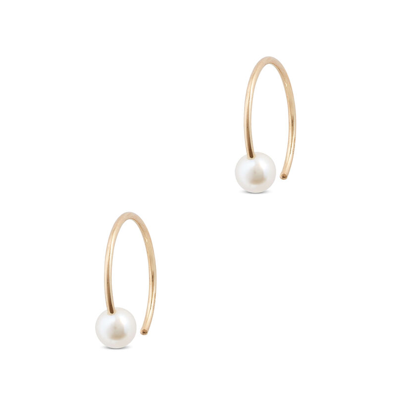 Cultured Freshwater Pearl Hoop Earrings 14K image number 1