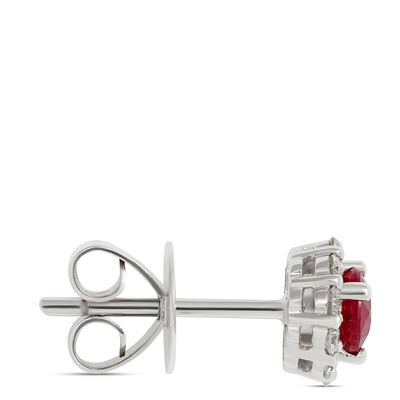 Ruby Studs with Diamond Halo, 14K White Gold