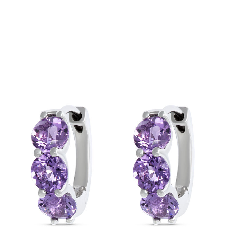Amethyst Hoops, 14K White Gold image number 0