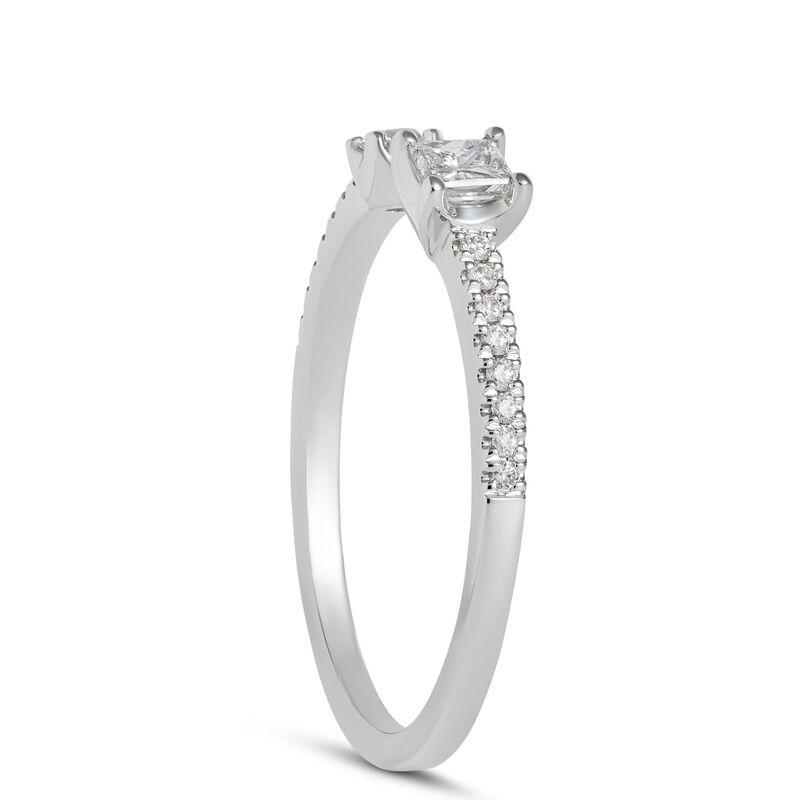 Open Center Princess and Round Diamond Ring, 14K White Gold image number 1