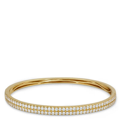 Classic Two Row Diamond Bangle, 2 Carat Total Weight, 18K Yellow Gold
